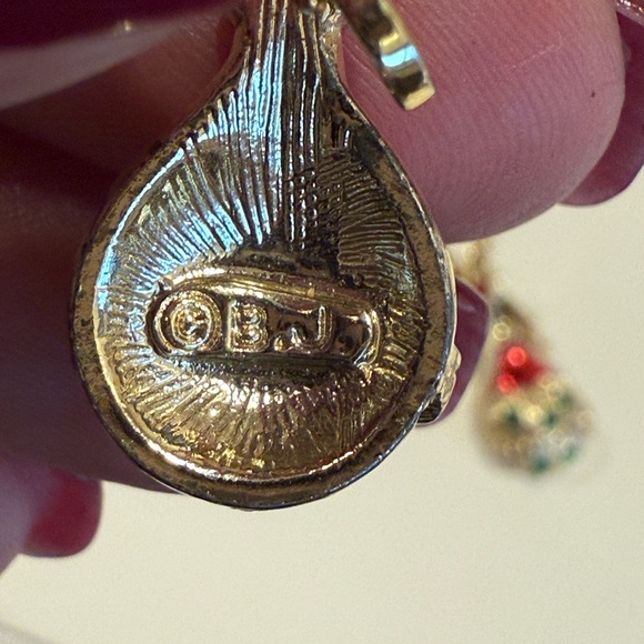 Festive Gold and Red Drop Earrings (vintage) - Picture 3 of 10